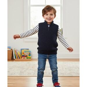 Cat & Jack Boys Navy Blue Speckled Quarter Zip Sweater Vest Sherpa Collar Size S